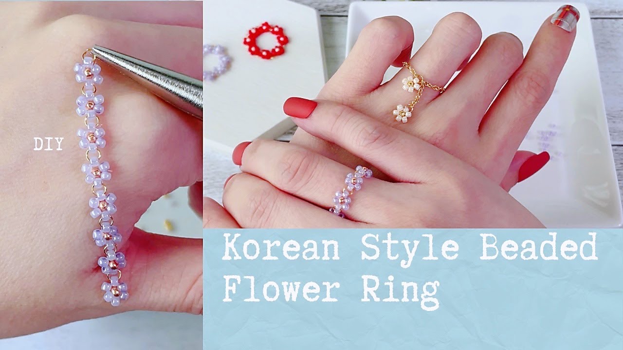 Korean Style Beaded Flower Rings