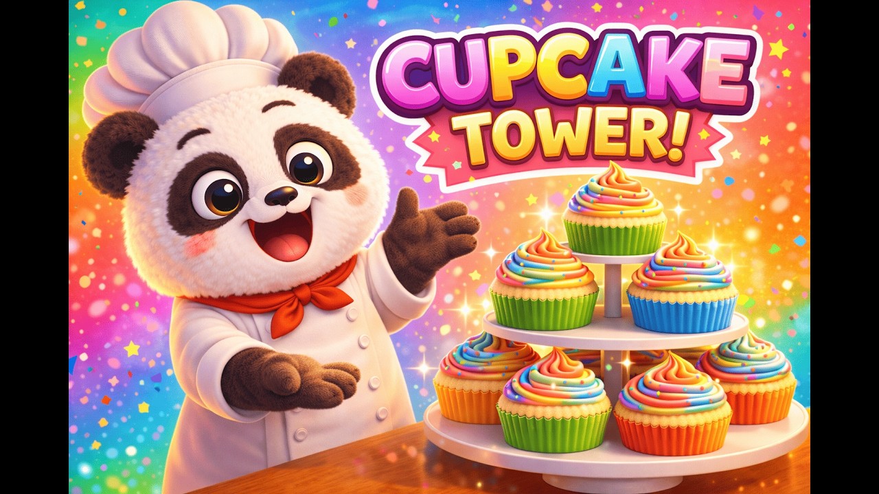 Chef Panda Makes a Cupcake Tower 🧁 | Cute 3D Cooking Animation