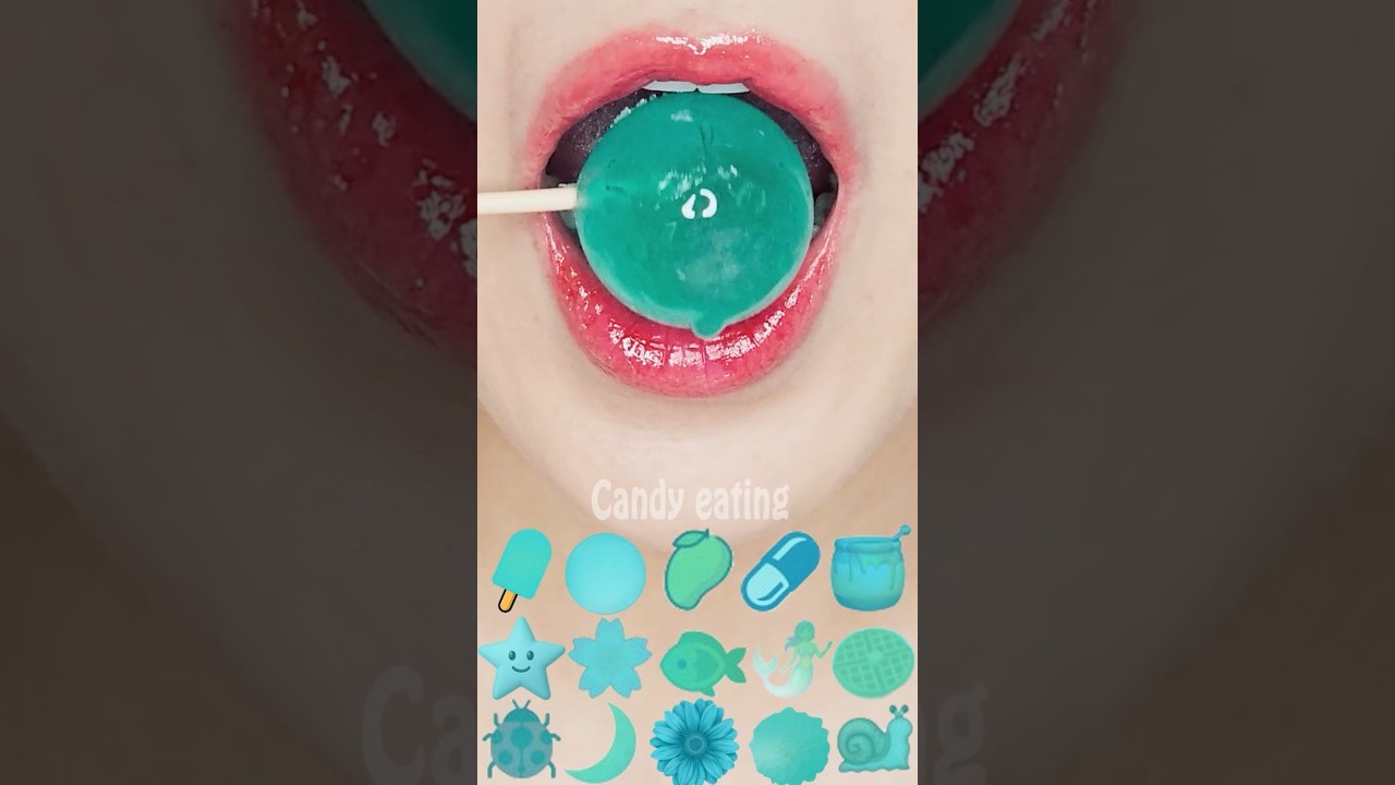 ASMR TURQUOISE EMOJI FOOD kohakuto sprinkle honey jelly mukbang eating sounds