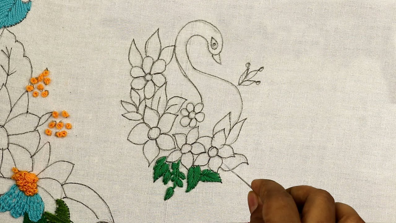 Very cute hand embroidery design of a stylish Swan for Kids | kids dresses embroidery design by hand