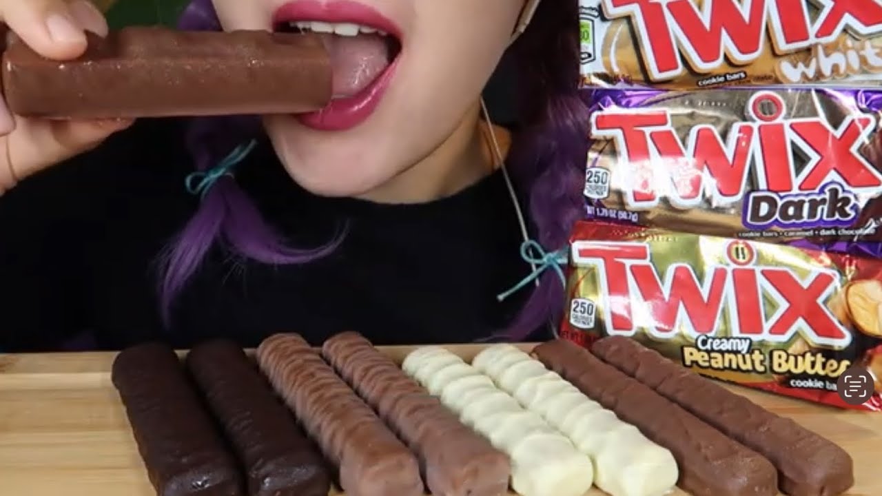 Curie ASMR chocolate twix ice cream candy bar mukbang bites only