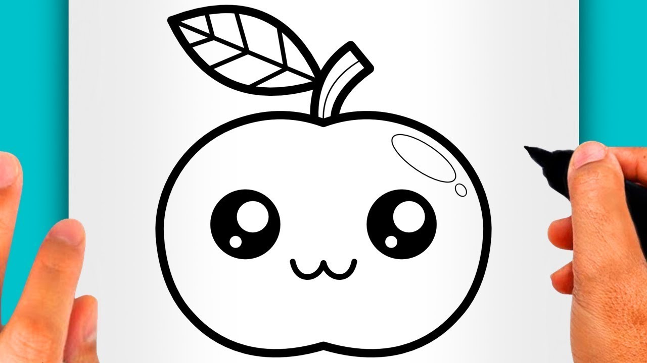 DISEGNI FACILI DA FARE | COME DISEGNARE UNA MELA FACILE (VIDEO DI DISEGNI DI FRUTTA KAWAII)