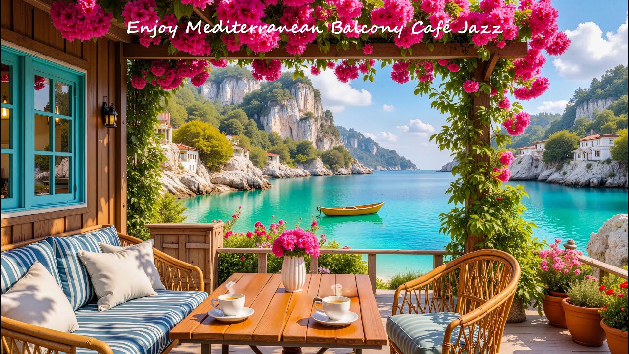 🎶 Enjoy Mediterranean Balcony Caf&eacute; Jazz &bull; Relaxing Piano Jazz with Ocean Ambience for Study & Work