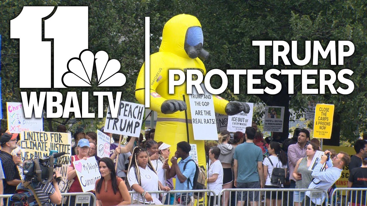 Trump protesters line streets ahead of motorcade into Baltimore