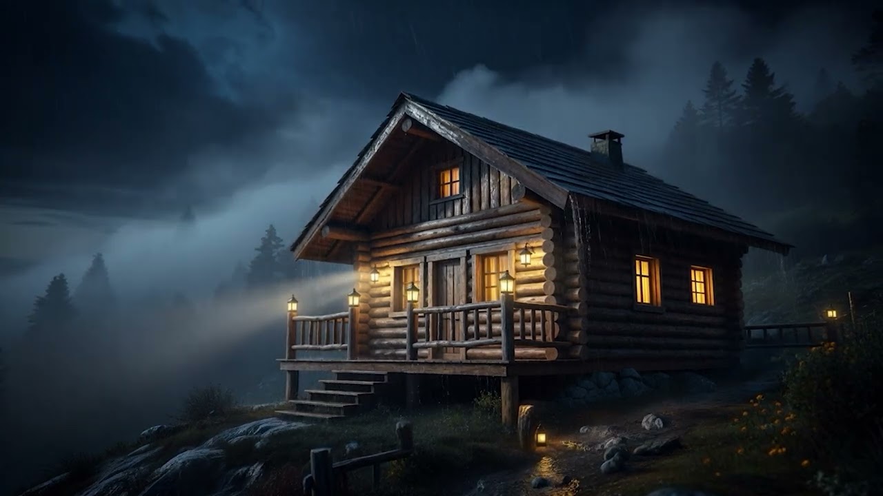 Rainfall at Mountains Ambience Sounds | Relax in a Cozy Cabin