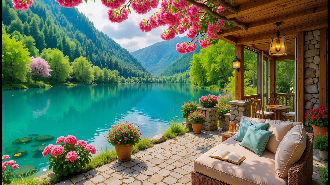 Early Spring with Lakeside Cabin ☀️ Peaceful Piano Lakeside Ambience for Study, Work