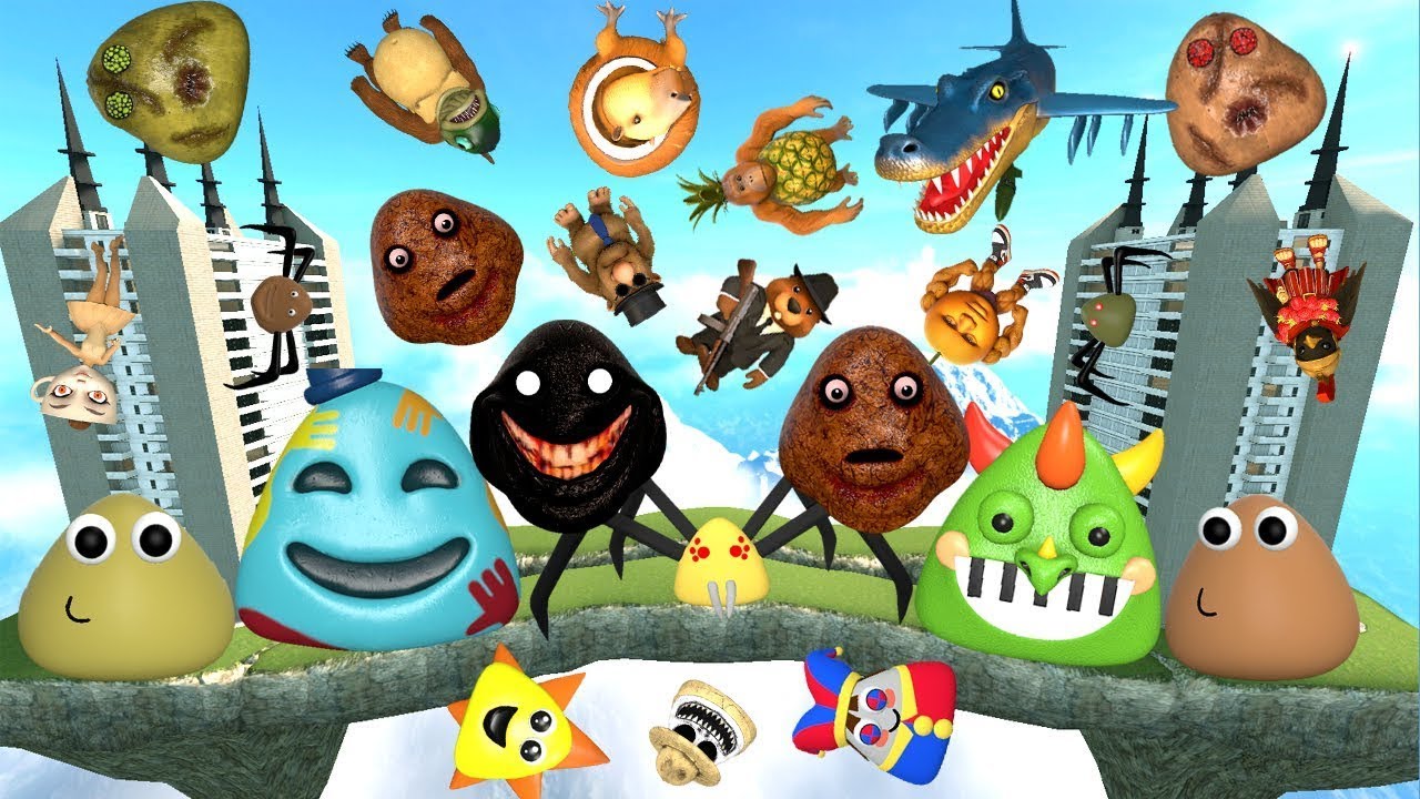 DESTROY ALL 3D POU BOU'S REVENGE & CHOLERA FREDDY FAZBEAR FAMILY in SKY CONSTRUCT Garry's Mod