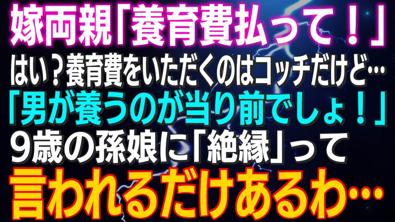 【スカッとする話】嫁両親「養育費払って！」はい？養育費をいただくのはコッチだけど…「男が養うのが当り前でしょ！」9歳の孫娘に「絶縁」って言われるだけあるわ…