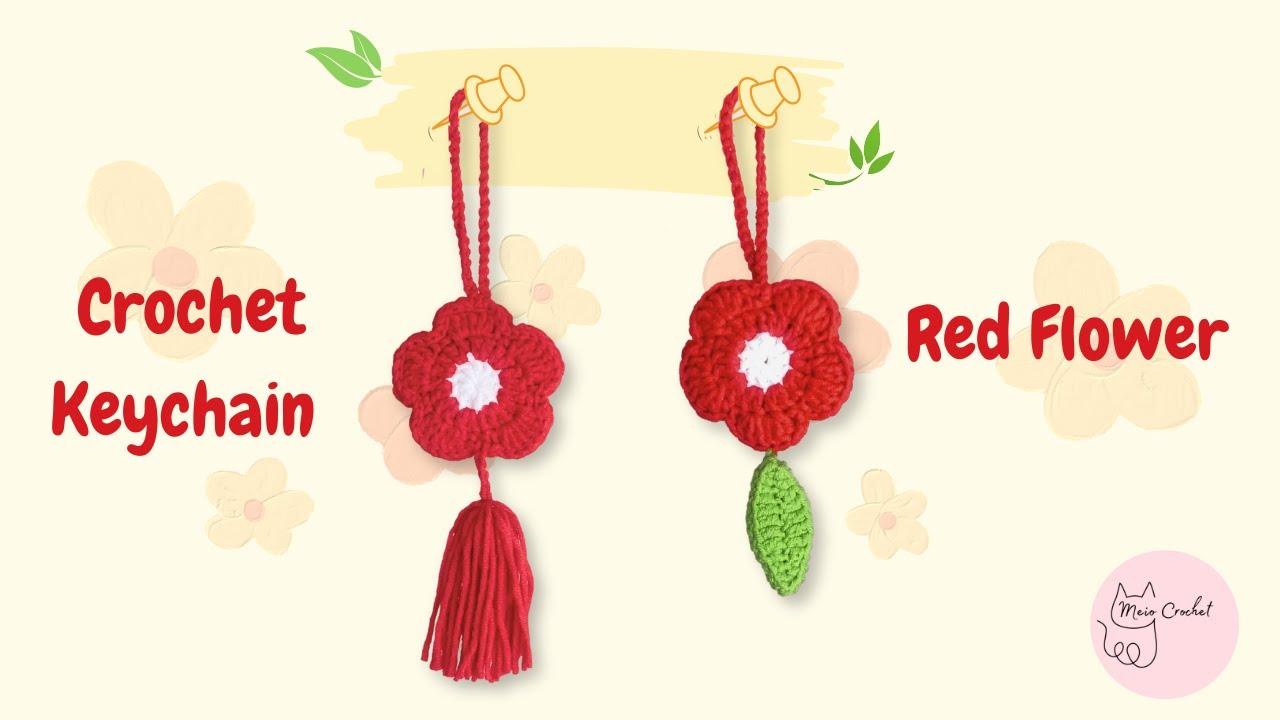 CROCHET RED FLOWER KEYCHAIN