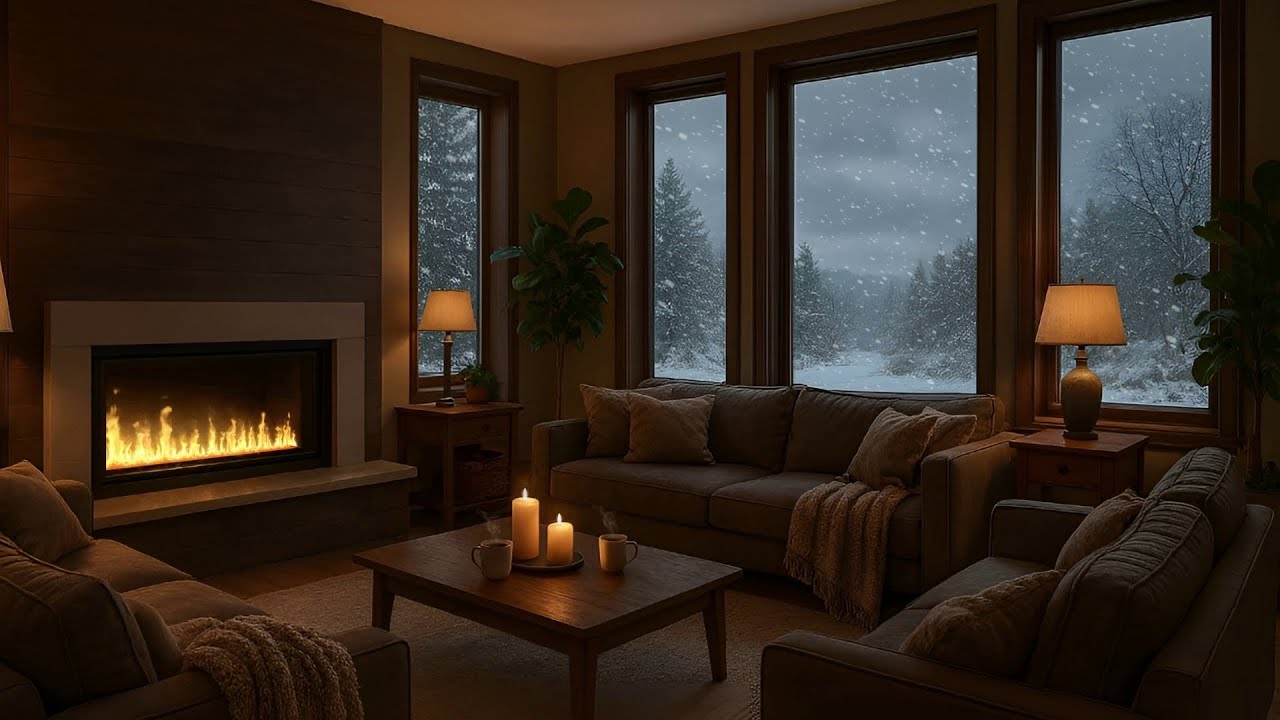 Cozy Winter Cabin Ambience: 10 Hours of Heavy Snowfall & Crackling Fireplace [4K] Fall Asleep Fast