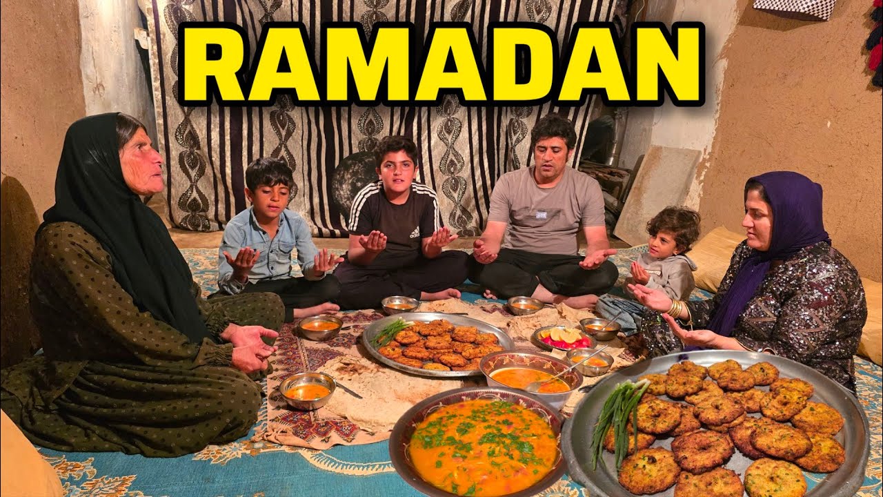 During Ramadan: An Iranian rural family cooks chicken cutlets & soup in a rustic way for iftar.