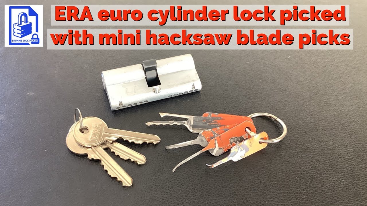 622. More homemade mini keyring hacksaw blade picks used to pick open ERA 6 pin Euro cylinder lock
