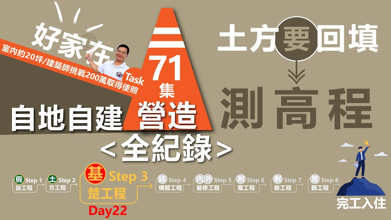 第71集-蓋房子Day22基礎工程之「土方回填高程定位」這天的建築師很兇猛！😆自地自建營造過程全記錄，建築師下海挑戰200萬蓋到領使用執照