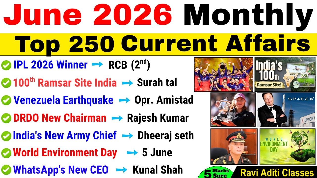June 2026 Monthly Current Affairs | Current Affairs 2026 Full Month | Current Affair 2026 Updated