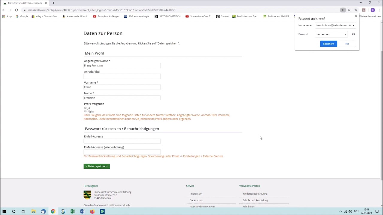 Erstanmeldung Lernsax