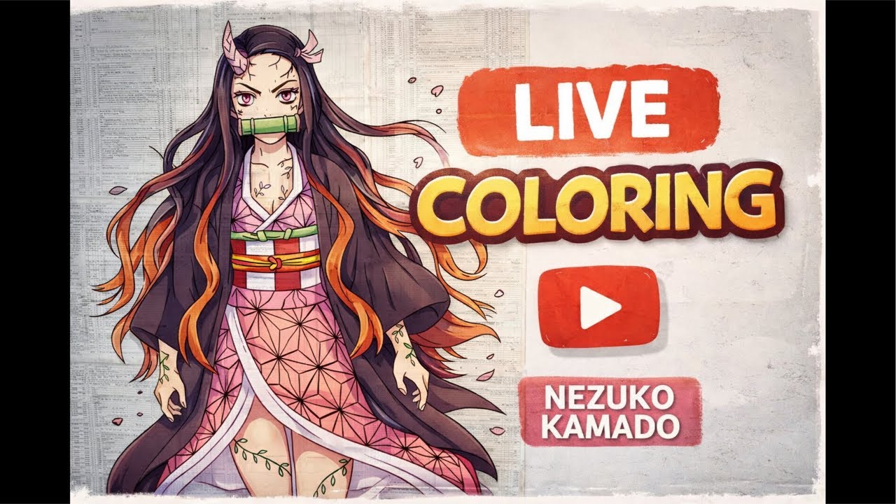 LIVE Coloring Nezuko Kamado on Newspaper 🖌️🔥 | Anime Drawing Live