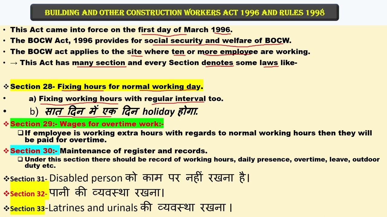 Building and other construction act 1996 and rules 1998. Act 1996, BOCW act, construction act 1996.
