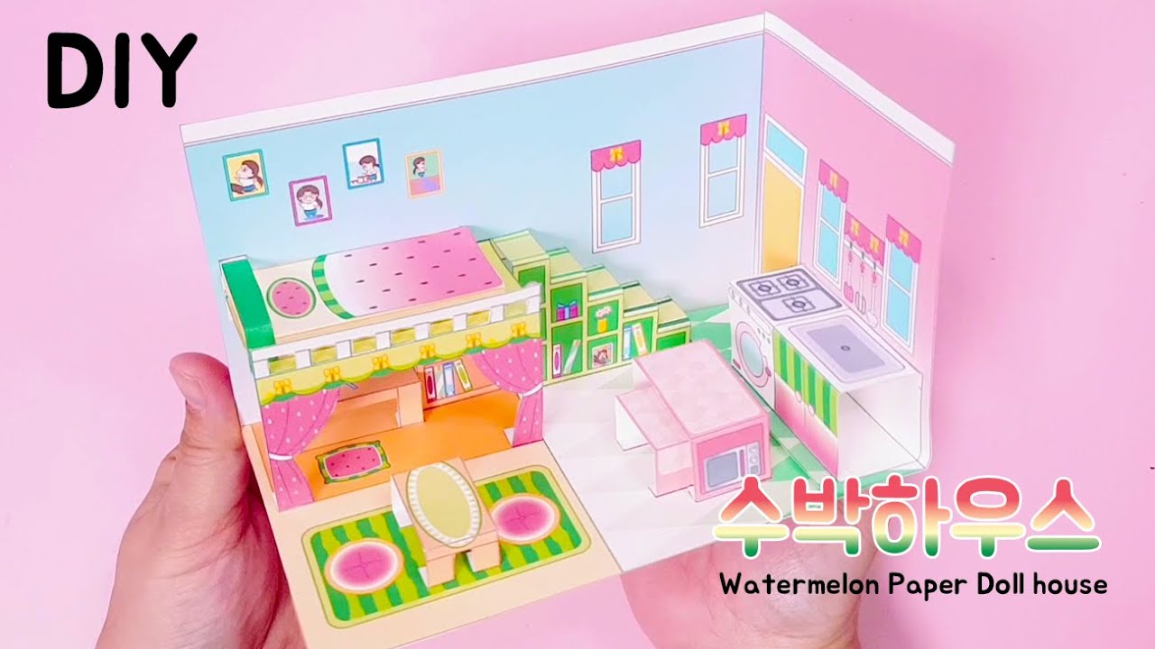 HOW TO MAKE PAPER DOLLHOUSE-Paper watermelon house-pop up doll house