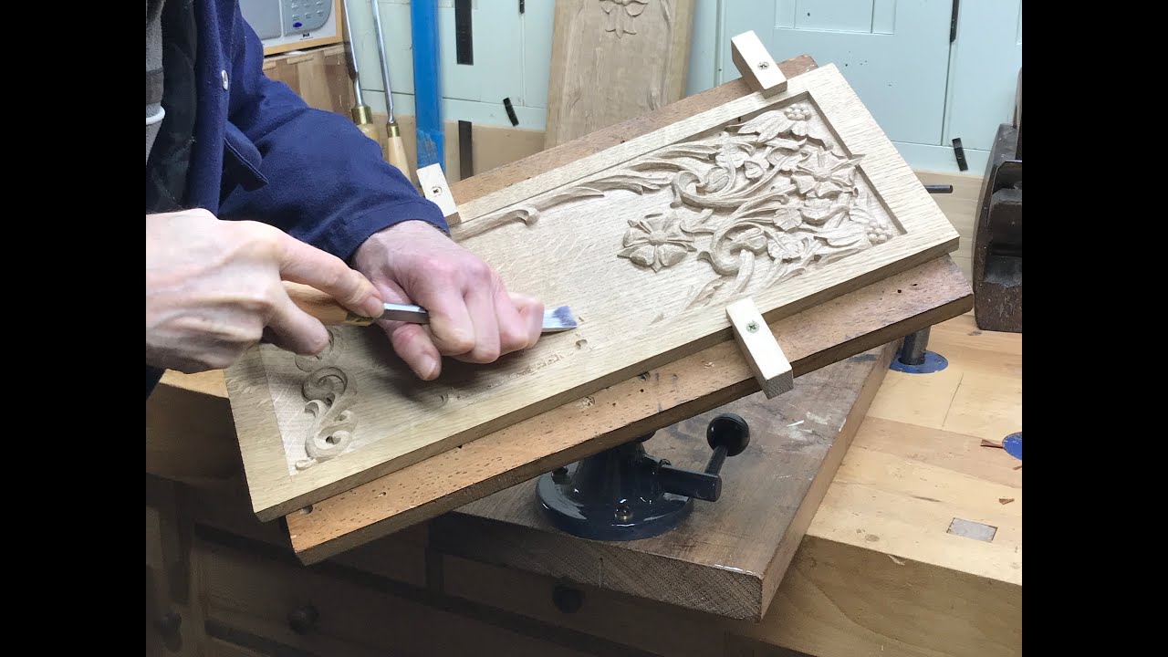 Carving an arts and crafts oak panel