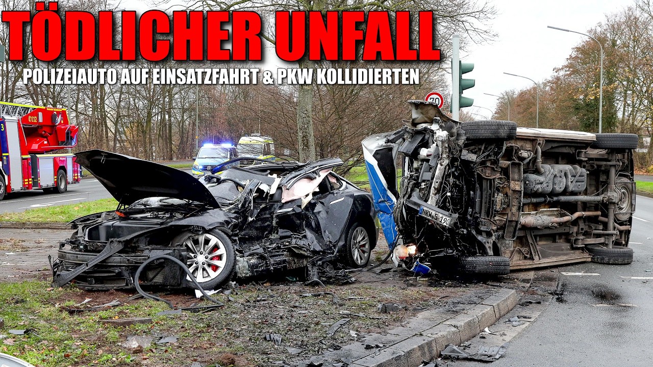 [TÖDLICHER UNFALL AUF EINSATZFAHRT!] - Polizeiauto & PKW kollidierten - 1 Toter & 3 Verletzte -
