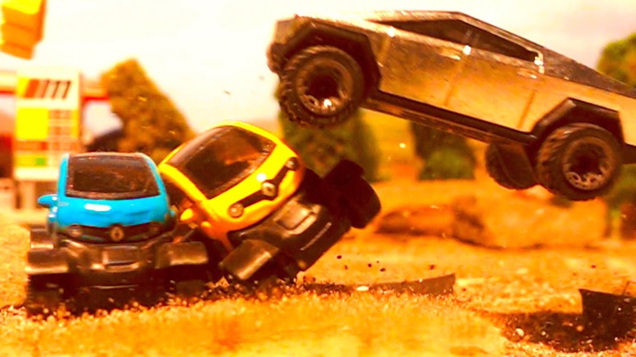 1/64 Scale Tesla & EV Crash Compilation - HotWheels Matchbox - Super Slow Motion