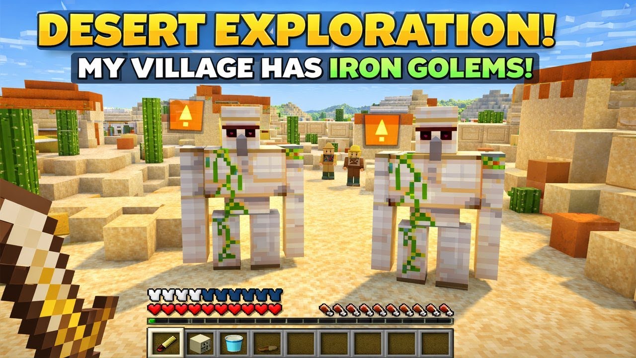 Desert Exploration! Found a Village with 2 Iron Golems 😱 | Minecraft Survival