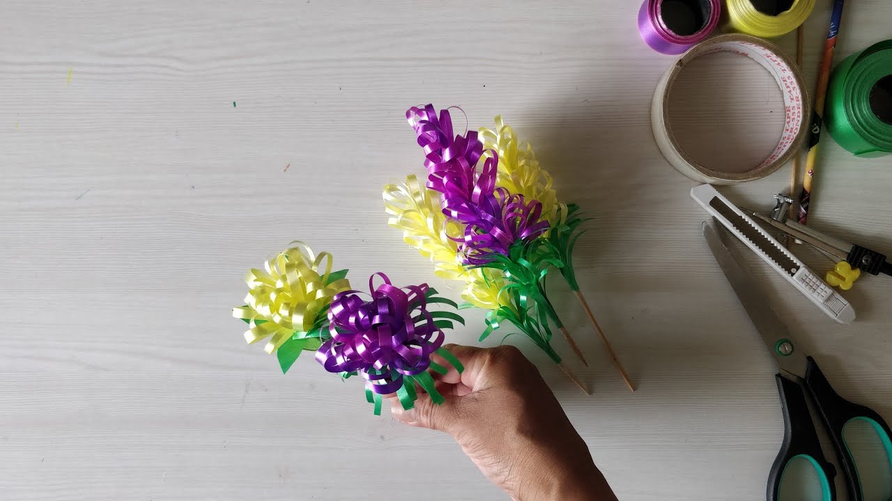 Plastic Ribbon Flowers | DIY🌼🌺