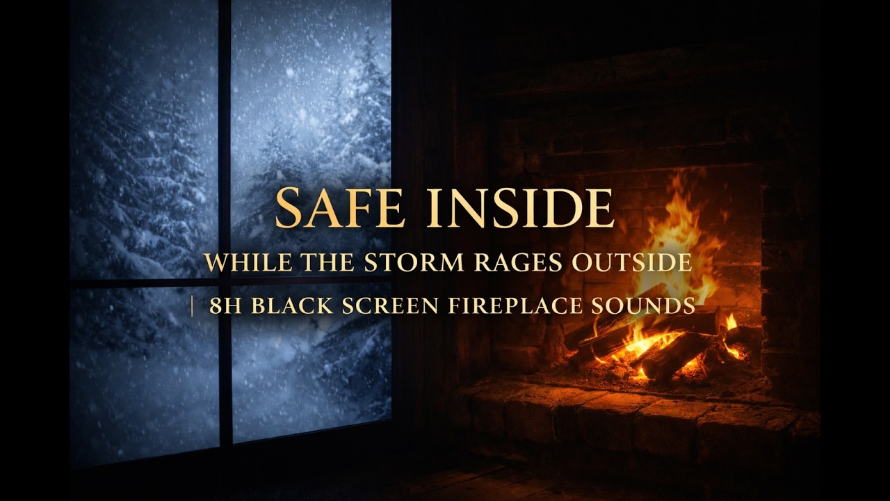 Safe Inside While the Storm Rages Outside – 8H Black Screen Fireplace Sounds
