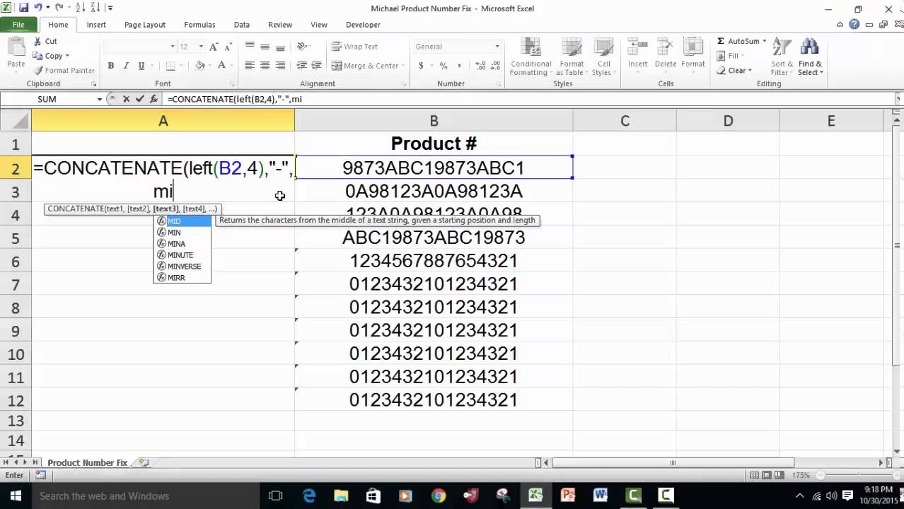 Excel Help -- Putting dashes in product numbers