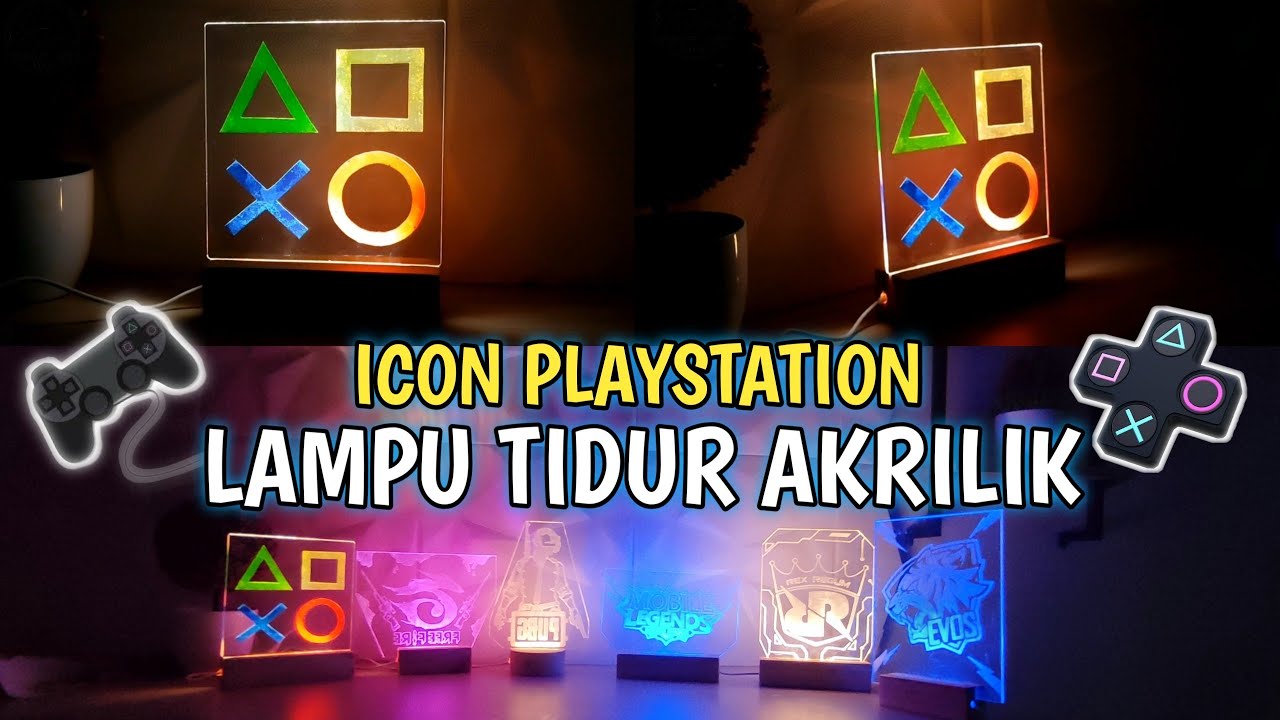 Bikin lampu tidur/hias Akrilik Tampa alat ukir ICON PLAYSTATION/KODE PS
