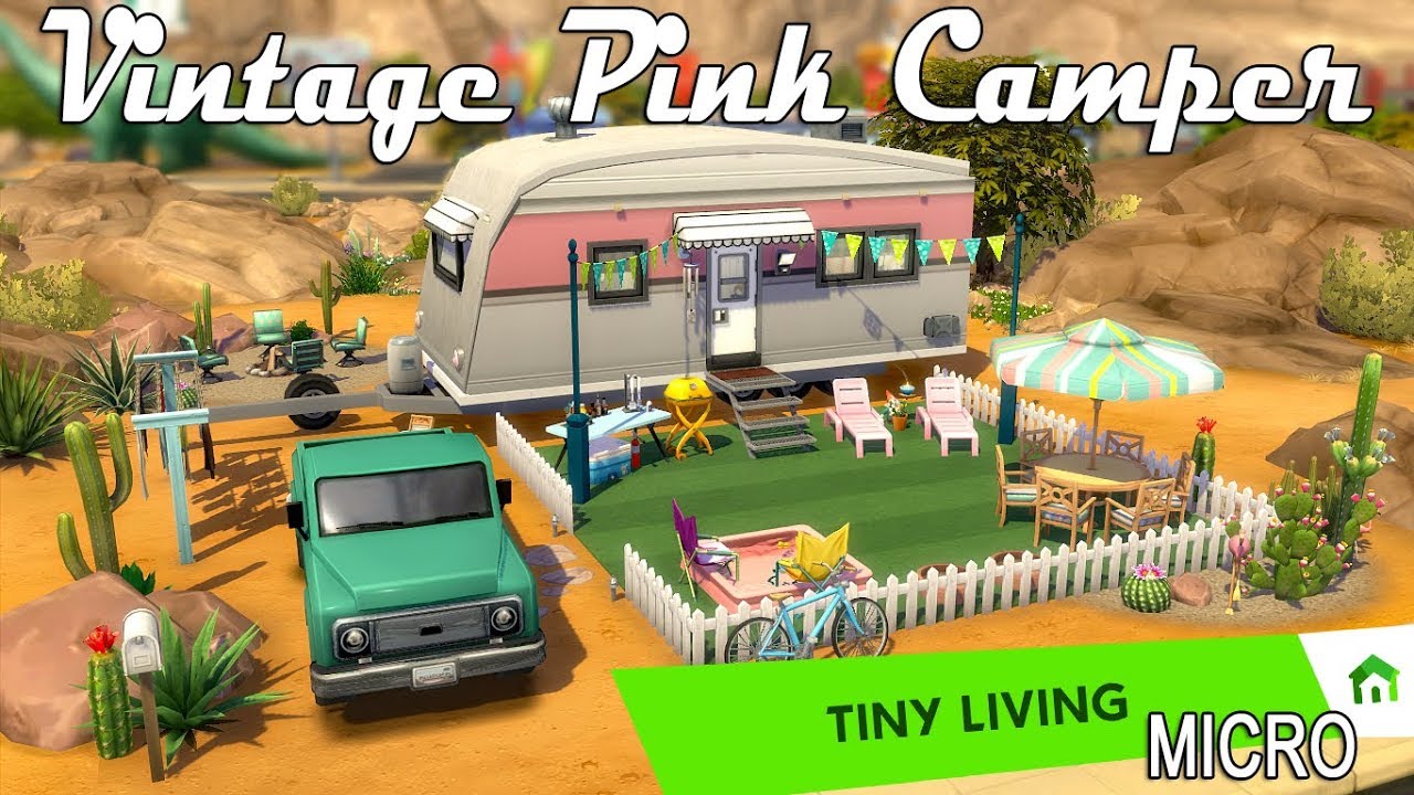 🌵 VINTAGE PINK CAMPER // MICRO HOME // Sims 4 Tiny Living Speed Build // NoCC