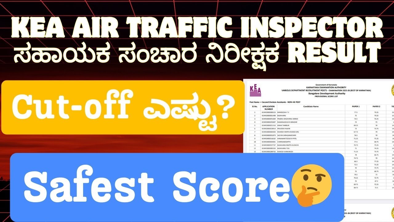KEA ATI Expected Cut-off ಎಷ್ಟು? ಸಹಾಯಕ ಸಂಚಾರ ನಿರೀಕ್ಷಕ Provisional Score Result DV list 1:3 708 posts