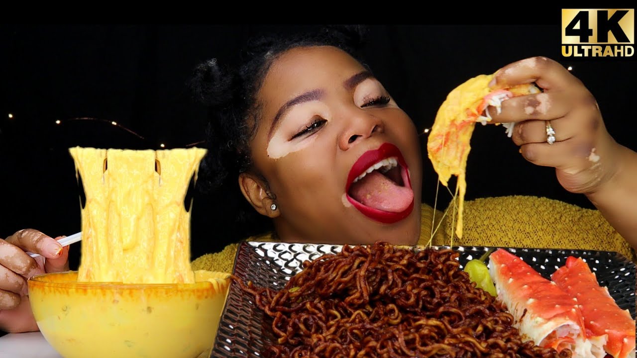 ASMR KING CRAB Cheese Sauce  SPICY BLACKBEAN NOODLES (EXTREME EATING SOUNDS) NO TALKING