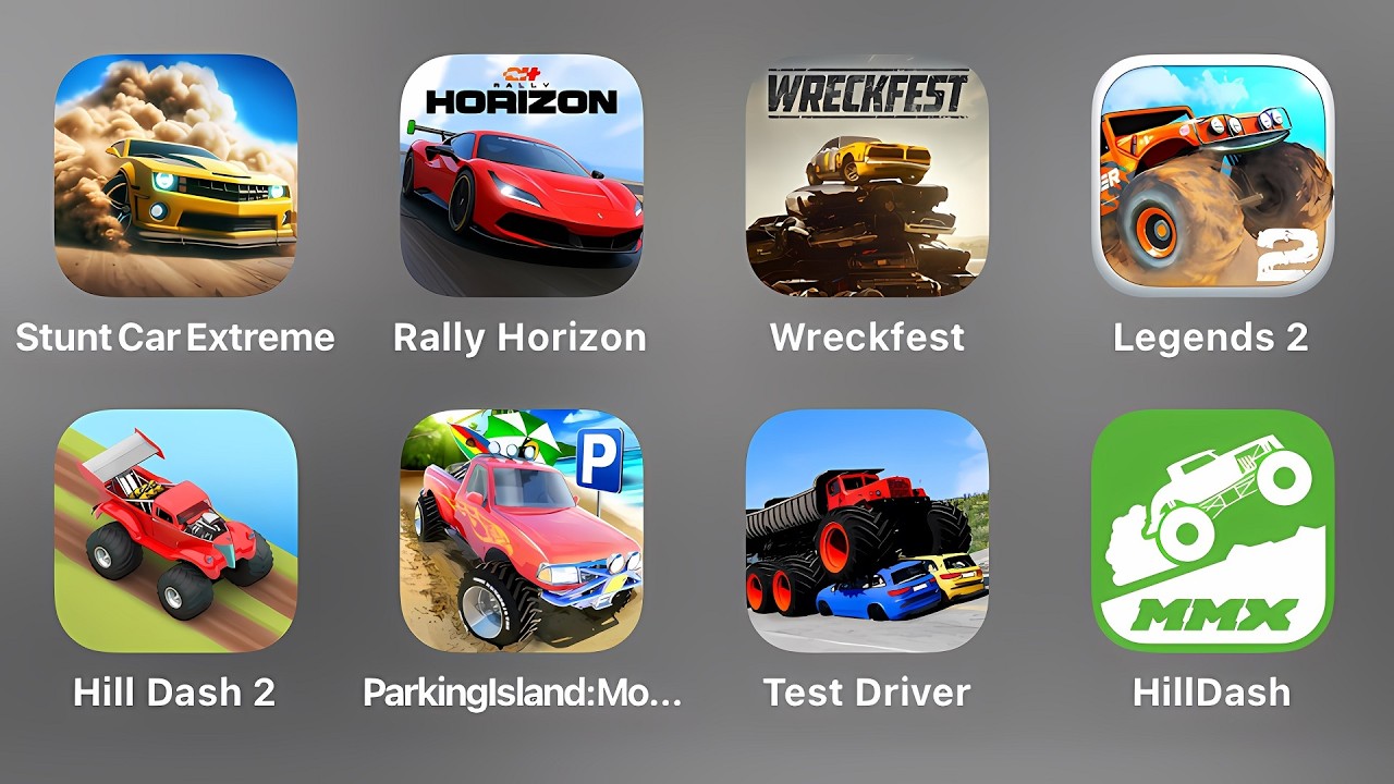 Stunt Car Extreme, Rally Horizon, Wreckfest, Offroad Legends 2, Hill Dash 2, Parking Island, Test Dr
