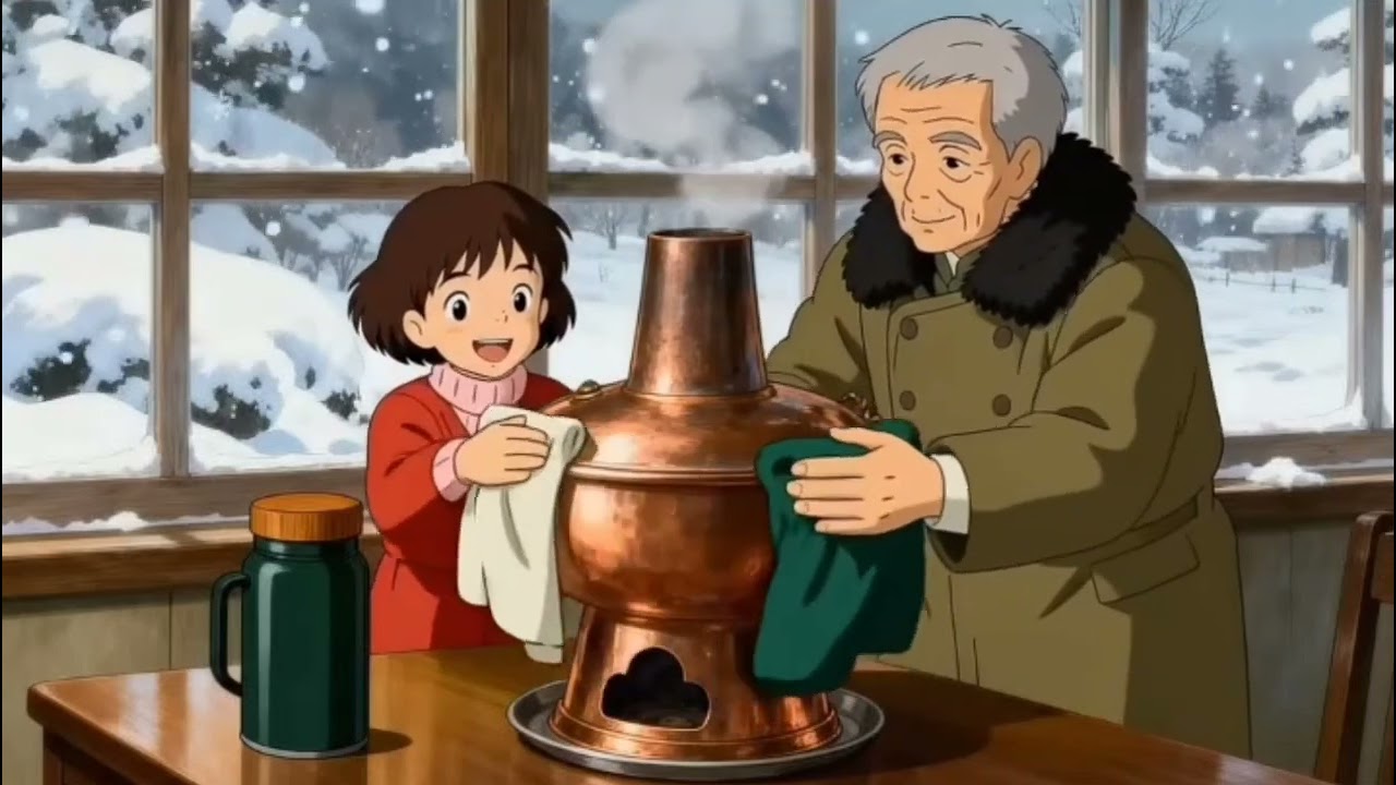 Snow falls in the courtyard, the festive atmosphere grows stronger. #ghibli 
