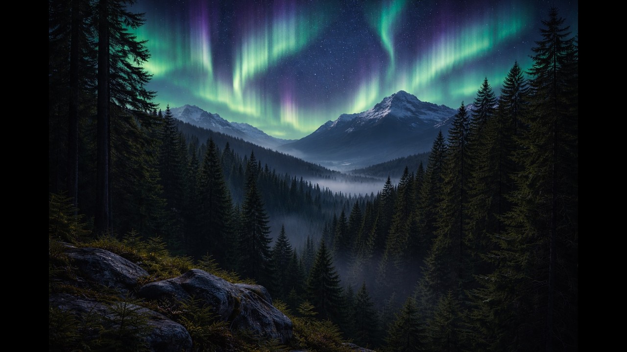 Relaxing Aurora Forest Night 🌲 Pacific Northwest Sleep & Meditation Ambience