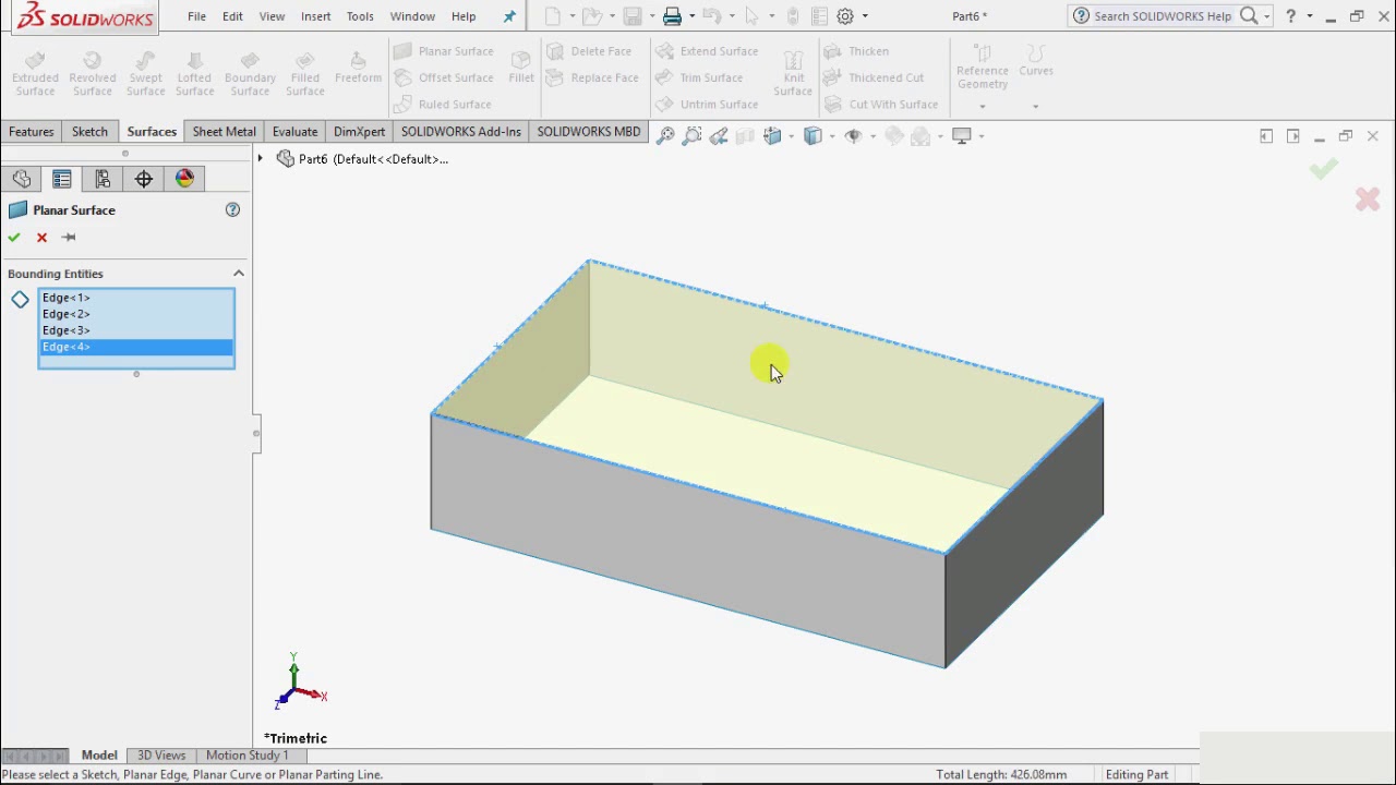 PLANAR SURFACE - Solid Works Tutorial