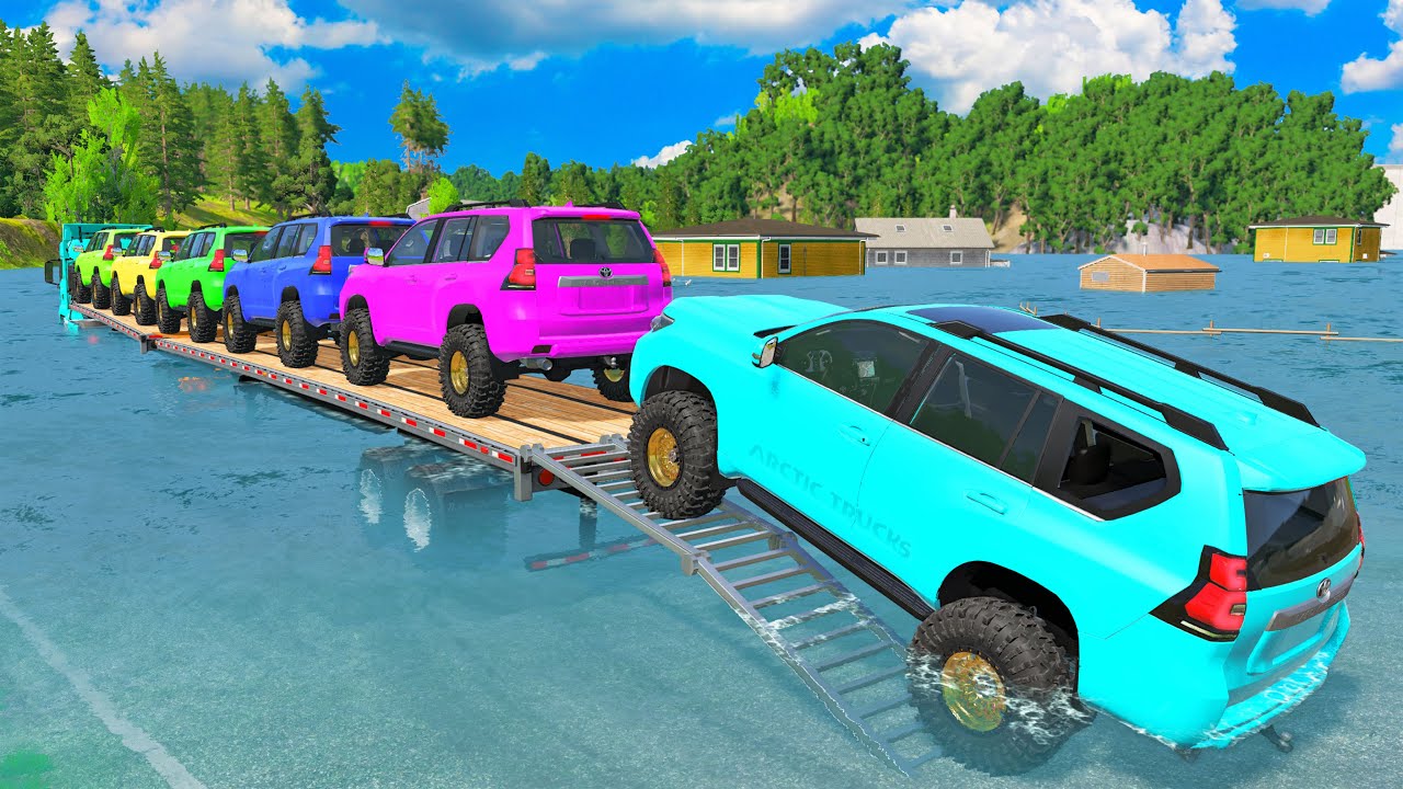 Flatbed Truck McQueen | Transportation with Truck - Pothole vs Car #85 BeamNG.Drive Gameplay