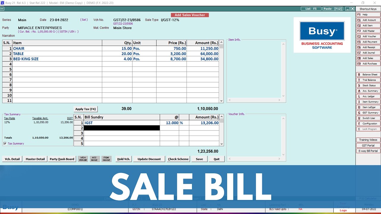 Create Sales Invoice in BUSY | Busy Accounting Software