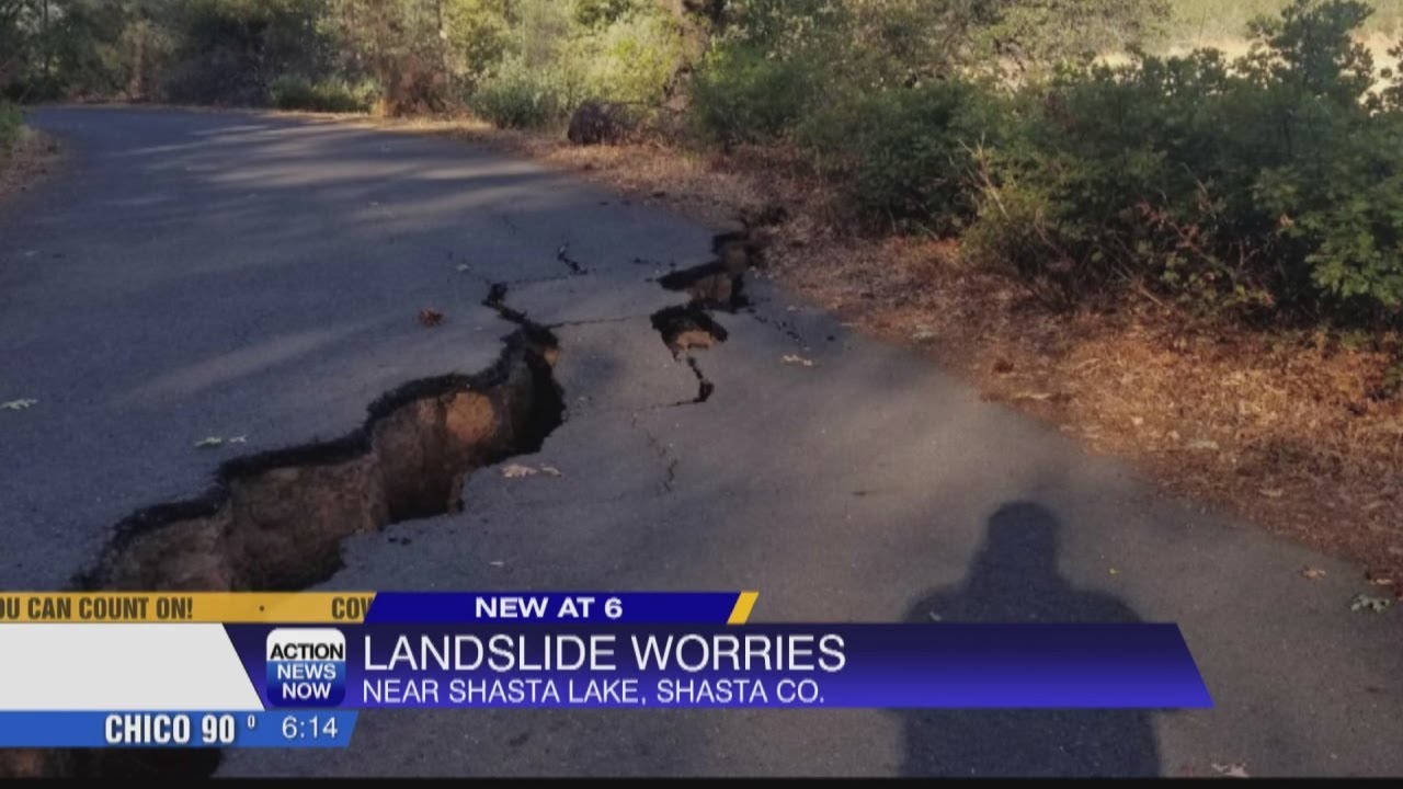 Active land slide near Mariners Point South of Shasta Lake