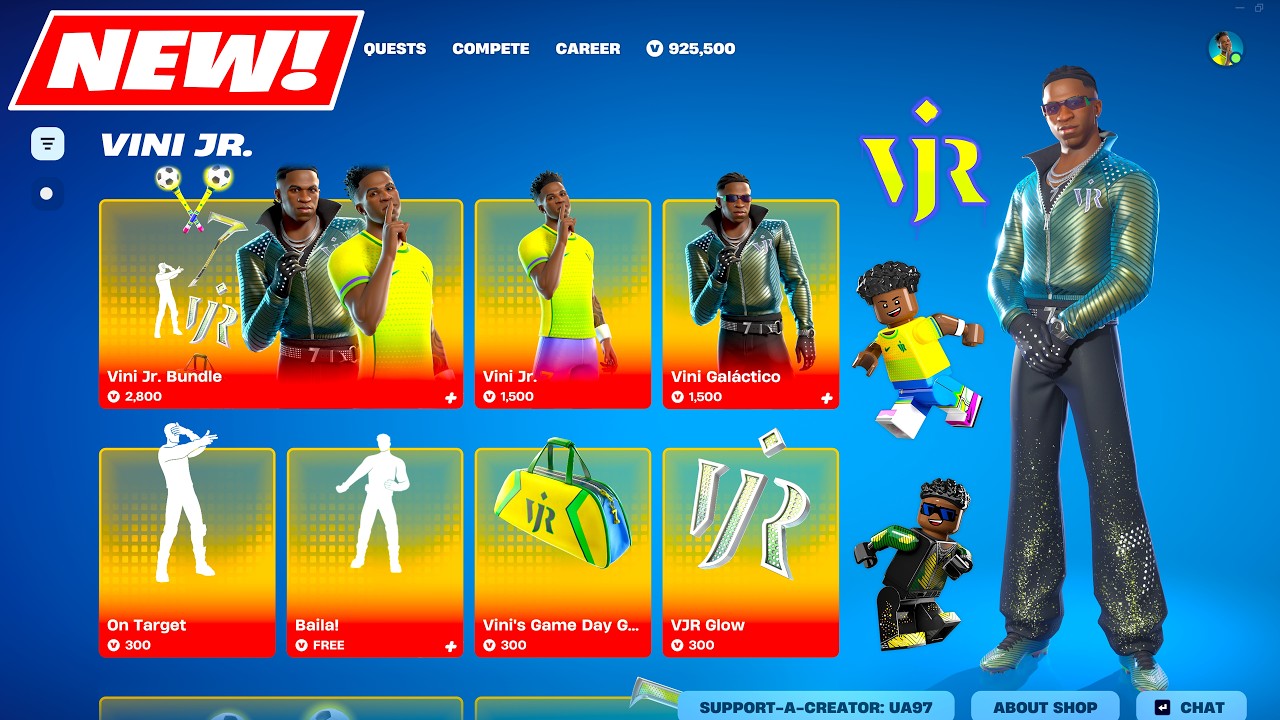 ICON Series (Vini Jr. Skins, Emotes Full BUNDLE & FREE Rewards Item Shop) Showcase Fortnite!