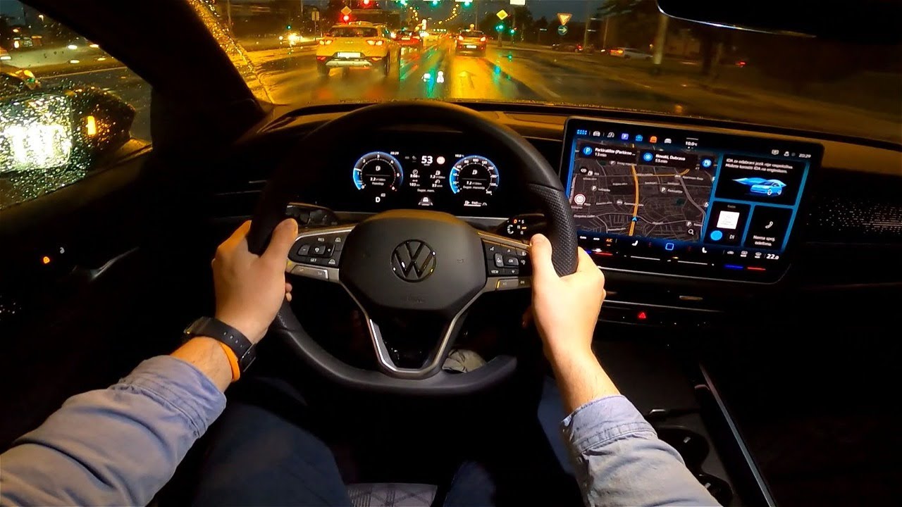 Driving new Volkswagen Passat 2025 at night