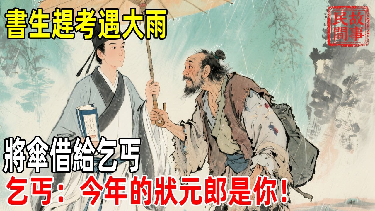 書生趕考遇大雨,將傘借給乞丐,乞丐：今年的狀元郎是你！【壓箱底的舊事】#故事#民间故事#故事会#民間故事#故事會#温馨故事#民间传统故事