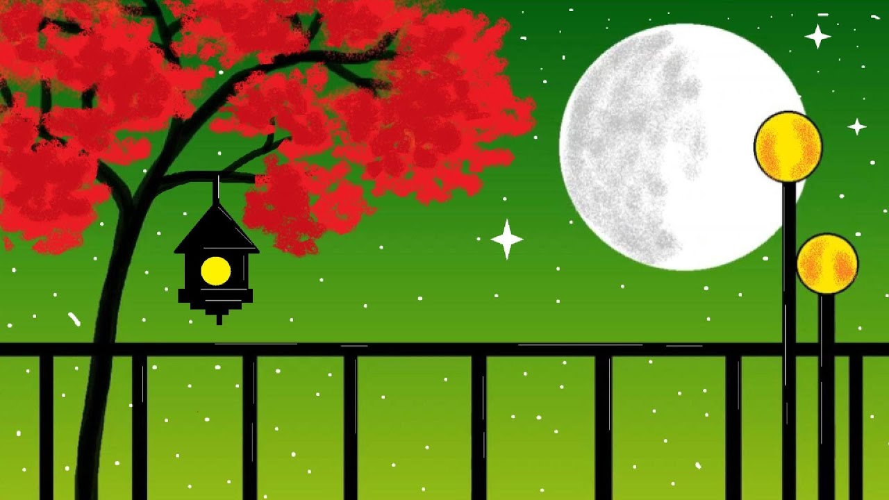Moonlight drawing || night scenery || how to draw in computer || ms paint || Computer Drawing