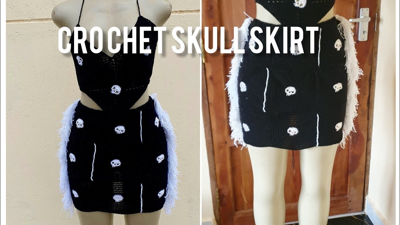 Crochet 'skull' granny square skirt tutorial..