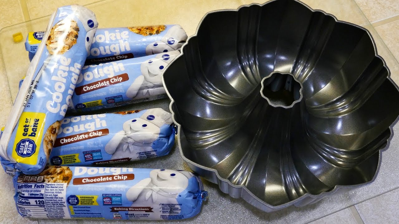 Baking Pillsbury Cookie Dough in a bundt pan..