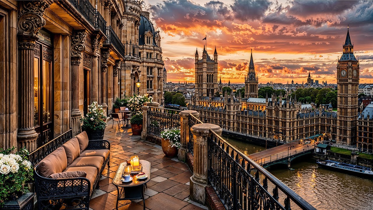 Sunset Balcony Jazz in London ☕ Smooth Jazz Music & Calm Bossa Nova for Study and Relax