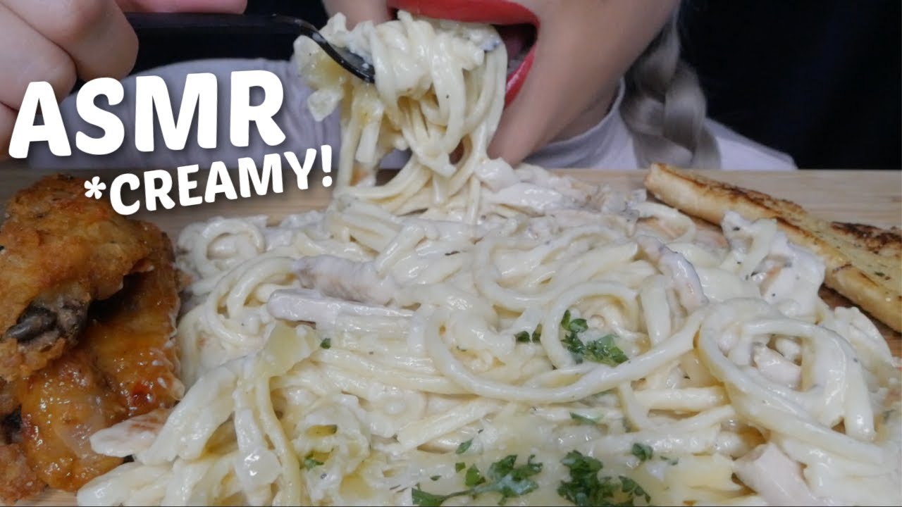 CREAMY ALFREDO *Extra Sauce with WINGS *No Talking Relaxing Eating Sounds |N.E Let's Eat