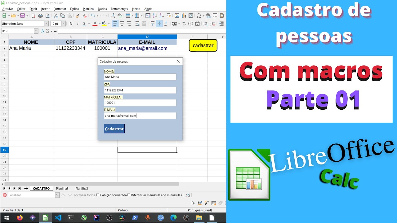 Cadastro de pessoas - Libreoffice Calc | COM MACROS - PARTE 1