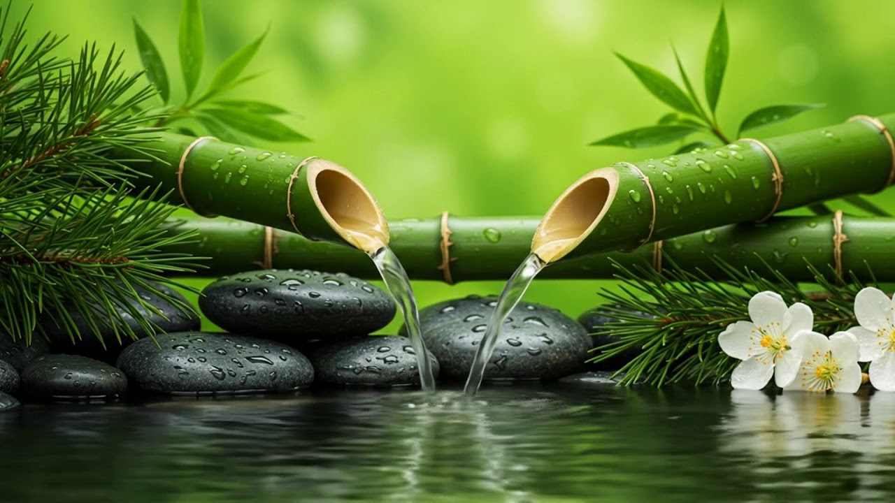 Beautiful Relaxing Music with Bamboo Water – Calming Piano for Meditation, Healing and Serenity